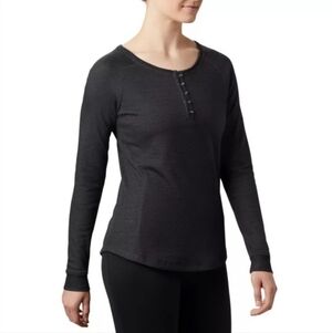 Columbia Knits Henley Long Seeve Top Women's XS Grey Loop Buttons Scoop Neck EUC